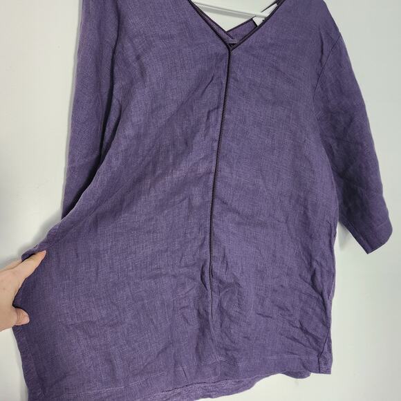 ALPHA STUDIO Linen Top‎ M/L Purple Cottage Minimalist Beach Coastal Grandma - Picture 4 of 9